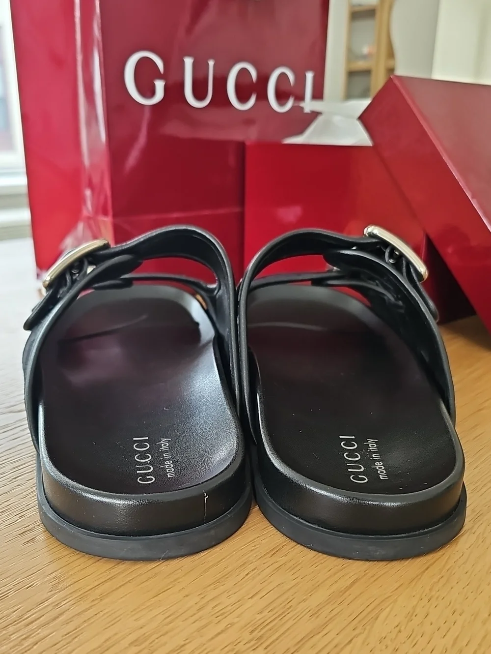 Gucci Logo Leather & Canvas Sandal
